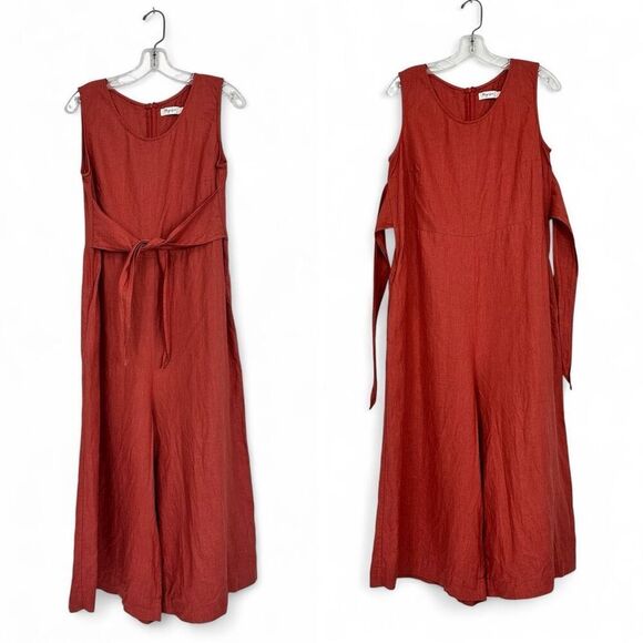 MagicLinen 100% Linen Sleeveless Wide Leg Jumpsuit Terracotta Size L Minimalist - Picture 7 of 15